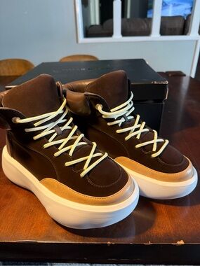 FCTRY LAB Omar Bailey Designer Men's Brown High-Top boots with Cream Sole